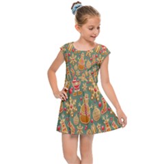 Gingerbread Christmas Decorative Kids  Cap Sleeve Dress by artworkshop