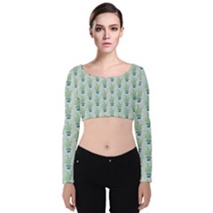 Cuteness Overload Of Cactus!  Velvet Long Sleeve Crop Top by ConteMonfrey