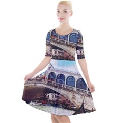 Lovely Gondola Ride - Venetian Bridge Quarter Sleeve A-line Dress by ConteMonfrey