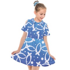 Blue Fish Water Aquarium Kids  Short Sleeve Shirt Dress by danenraven