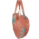 Teal Coral Abstract Floral Cream Giant Heart Shaped Tote View3