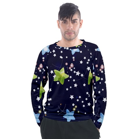 Illustration Abstract Heart Cover Blue Gift Men s Long Sleeve Raglan Tee by danenraven