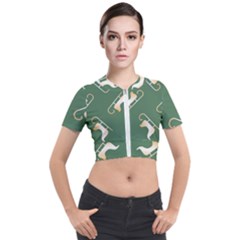 Gold Santa s Sleigh Green Print Short Sleeve Cropped Jacket by TetiBright