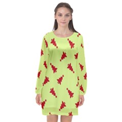 Red Christmas Tree Green Long Sleeve Chiffon Shift Dress  by TetiBright