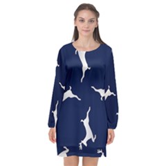 Silver Reindeer Blue Long Sleeve Chiffon Shift Dress  by TetiBright