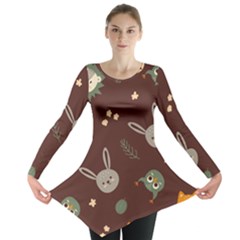 Rabbits, Owls And Cute Little Porcupines  Long Sleeve Tunic  by ConteMonfreyShop