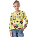 Seamless pattern vector industrial vehicle cartoon Kids  Long Sleeve Tee with Frill  View1