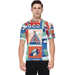 Toy Transport Cartoon Seamless-pattern-with-airplane-aerostat-sail Yacht Vector Illustration Men s Short Sleeve Rash Guard by Jancukart