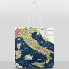 Map Italy Blue Full Print Rope Handle Tote (large) by ConteMonfrey