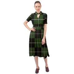 Modern Green Plaid Keyhole Neckline Chiffon Dress by ConteMonfrey