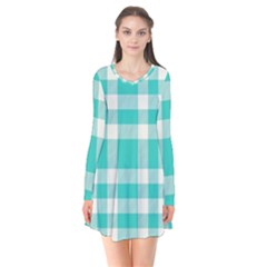 Turquoise Small Plaids  Long Sleeve V-neck Flare Dress by ConteMonfrey