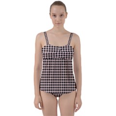 Purple Black Small Plaids Twist Front Tankini Set by ConteMonfrey