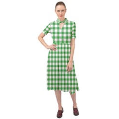 Straight Green White Small Plaids Keyhole Neckline Chiffon Dress by ConteMonfrey