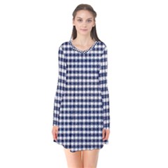 Small Blue And White Plaids Long Sleeve V-neck Flare Dress by ConteMonfrey