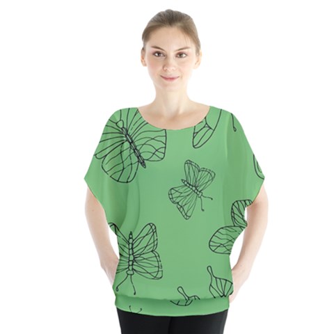 Green Nature Pattern Batwing Chiffon Blouse by Wegoenart