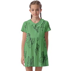 Green Nature Pattern Kids  Asymmetric Collar Dress by Wegoenart