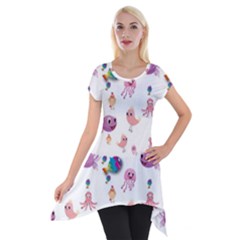 Fish Squid Bird Jellyfish Chicken Short Sleeve Side Drop Tunic by Wegoenart