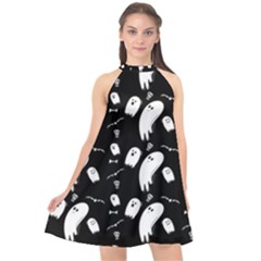 Ghost Background Halloween Halter Neckline Chiffon Dress  by Wegoenart