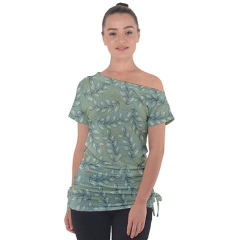 Leaves Nature Pattern Design Off Shoulder Tie-up Tee by Wegoenart