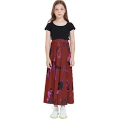 Doodles Maroon Kids  Flared Maxi Skirt by nateshop