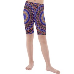 Mandala Kaleidoscope Background Kids  Mid Length Swim Shorts by Wegoenart