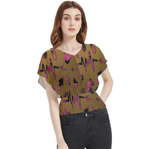 Doodles,gold Butterfly Chiffon Blouse by nateshop