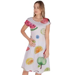 Fruit Summer Vitamin Watercolor Classic Short Sleeve Dress by Wegoenart