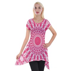 Mandala Pink Abstract Short Sleeve Side Drop Tunic by Wegoenart