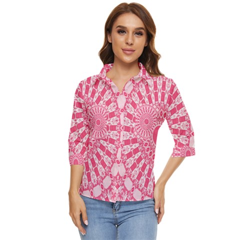 Mandala Pink Abstract Women s Quarter Sleeve Pocket Shirt by Wegoenart