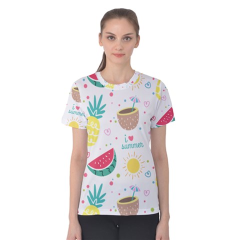 Pineapple And Watermelon Summer Fruit Women s Cotton Tee by Jancukart