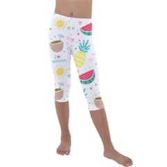 Pineapple And Watermelon Summer Fruit Kids  Lightweight Velour Capri Leggings  by Jancukart