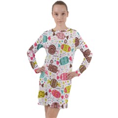 Candy Background Cartoon Long Sleeve Hoodie Dress by Jancukart