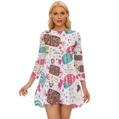 Candy Background Cartoon Long Sleeve Babydoll Dress by Jancukart