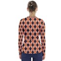 Halloween Inspired Black Orange Diagonal Plaids V-Neck Long Sleeve Top View2