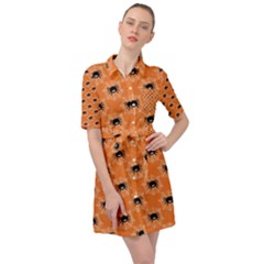 Halloween Black Orange Spiders Belted Shirt Dress by ConteMonfrey