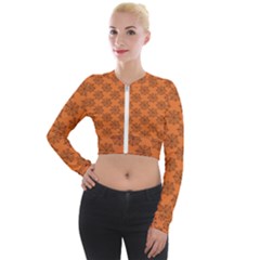 Halloween Black Orange Spider Web   Long Sleeve Cropped Velvet Jacket by ConteMonfrey