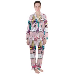 Cartoon Unicorn Fantasy Satin Long Sleeve Pajamas Set by Jancukart