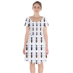 Ant Insect Pattern Cartoon Ants Short Sleeve Bardot Dress by Ravend