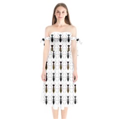 Ant Insect Pattern Cartoon Ants Shoulder Tie Bardot Midi Dress by Ravend