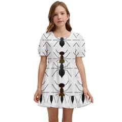 Ant Insect Pattern Cartoon Ants Kids  Short Sleeve Dolly Dress by Ravend