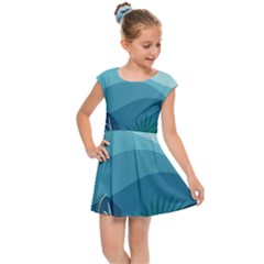 Palm Leaves Waves Mountains Hills Kids  Cap Sleeve Dress by Ravend