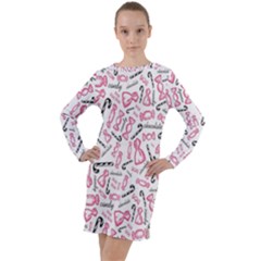 Candy Pink Black-cute Sweat Long Sleeve Hoodie Dress by Ravend