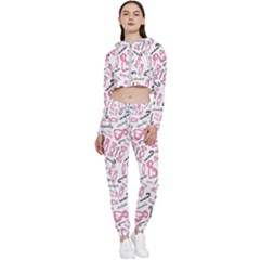 Candy Pink Black-cute Sweat Cropped Zip Up Lounge Set by Ravend