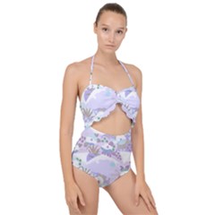 Purple Japanese Pattern Texture Violet Textile Scallop Top Cut Out Swimsuit by danenraven