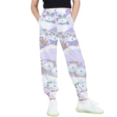 Purple Japanese Pattern Texture Violet Textile Kids  Elastic Waist Pants by danenraven
