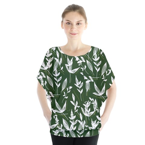 Leaves Pattern Wallpaper Watercolor Batwing Chiffon Blouse by Wegoenart