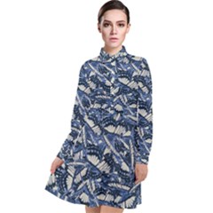 Butterflies Motif Collage Pattern Long Sleeve Chiffon Shirt Dress by dflcprintsclothing