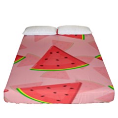 Background Watermelon Pattern Fruit Fitted Sheet (king Size) by Wegoenart