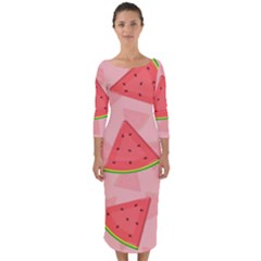 Background Watermelon Pattern Fruit Quarter Sleeve Midi Bodycon Dress by Wegoenart