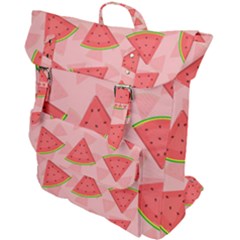 Background Watermelon Pattern Fruit Buckle Up Backpack by Wegoenart